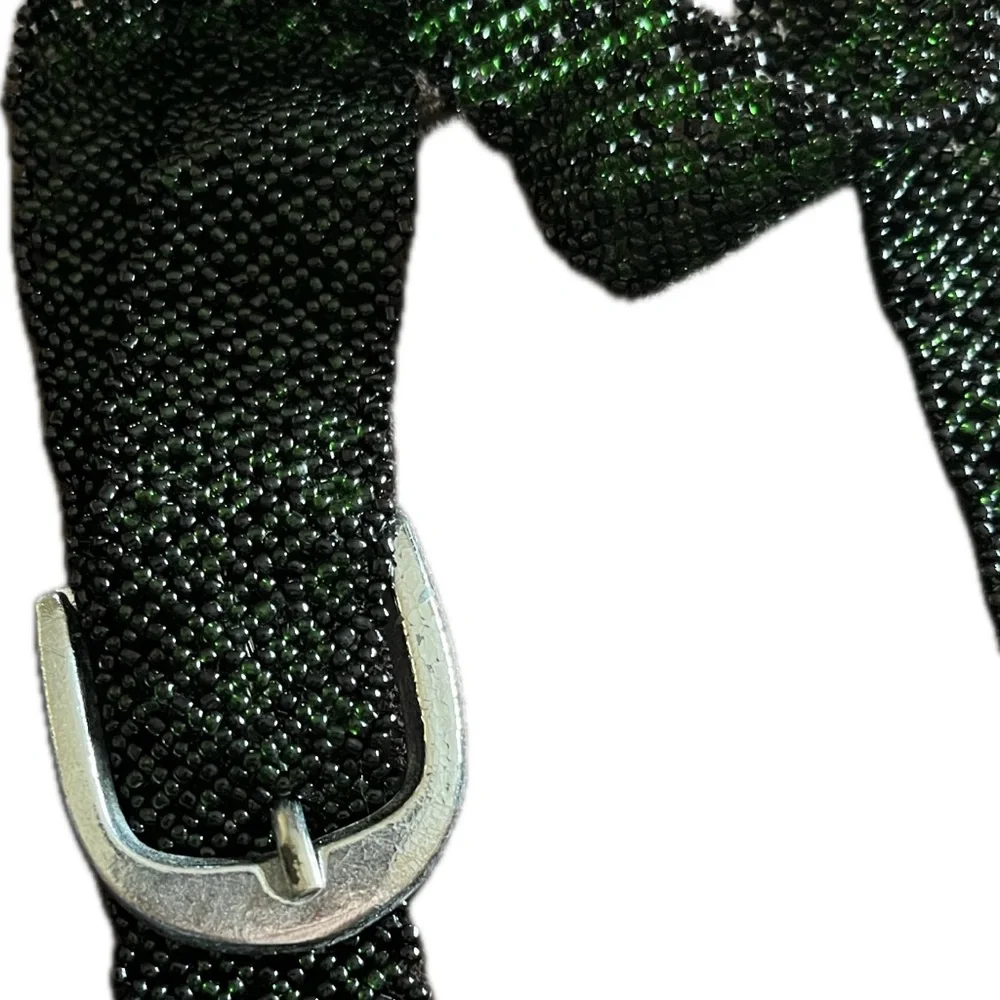 Beautiful beaded belt black and green beads floating belt loop bought in Mexico